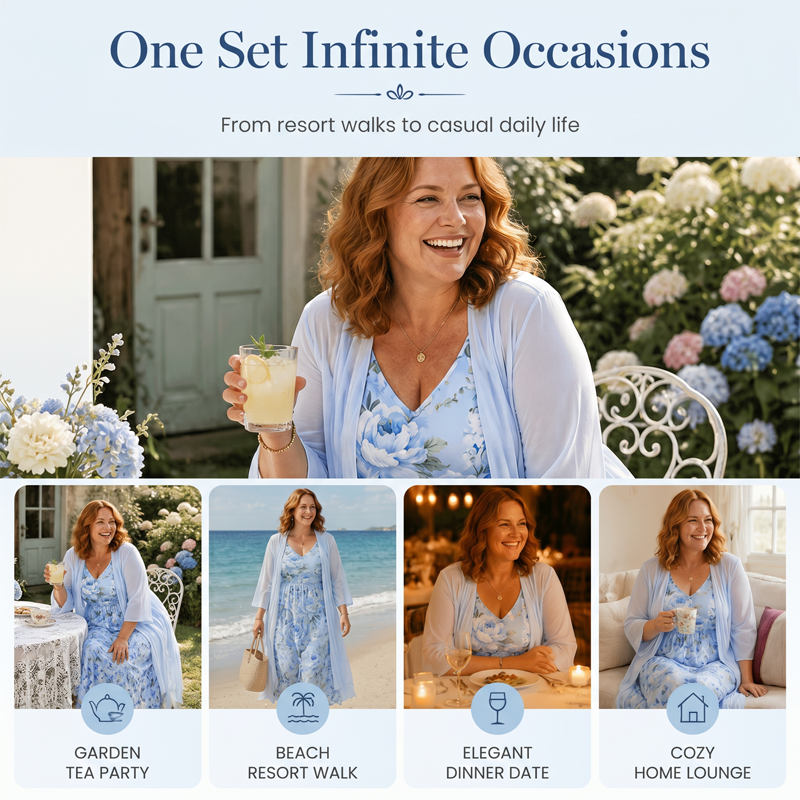 🌸👗Elegantes zweiteiliges Blumenkleid-Set für Damen – Perfekter Sommer-Urlaubslook✨