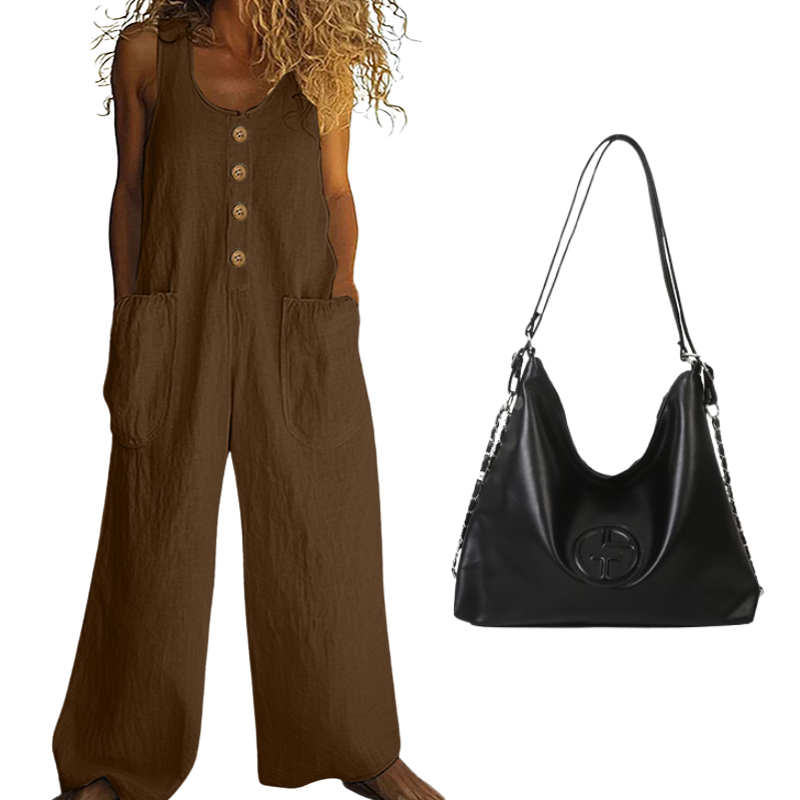 🌿Damen Ärmelloser Jumpsuit mit weitem Bein und Taschen – Schick, bequem & mühelos