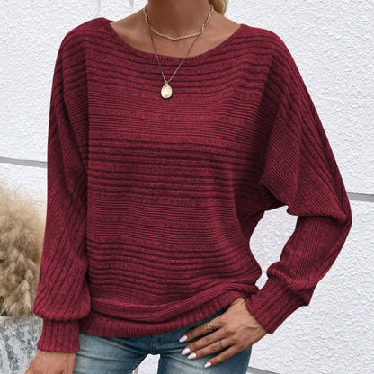 🌹Herbst-Sale - 49% Rabatt🌹Uni Langarm-Oberteil mit Rundhalsausschnitt und Streifenmuster