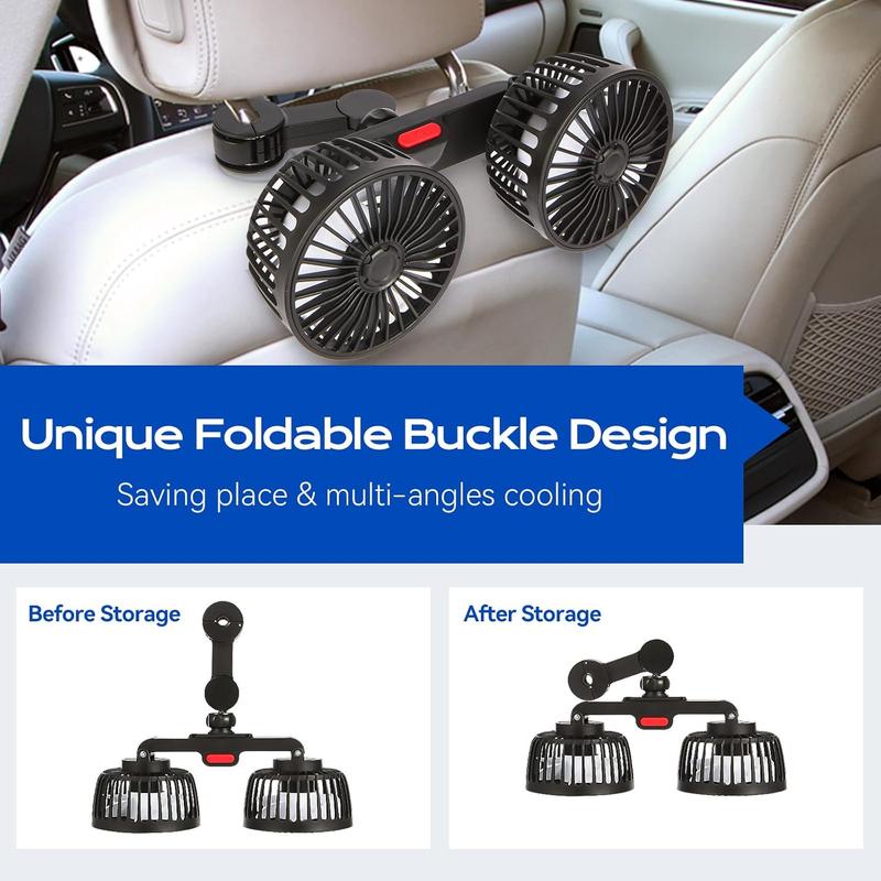 🌞Summer Sale 56% OFF🔥Dual Head USB Car Seat Fan, 3-Speed 360° Rotatable