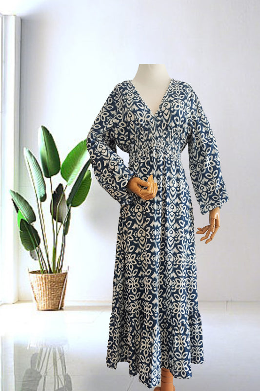 🔥Heißer Verkauf – 50% RABATT ✨ Langes Freizeitkleid mit V-Ausschnitt und Print – Mühelose Eleganz für sonnige Tage & besondere Momente 🌸