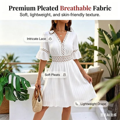 🌸Elegantes V-Ausschnitt-Kleid mit Spitzenausschnitten✨ Stilvoll in den Sommer