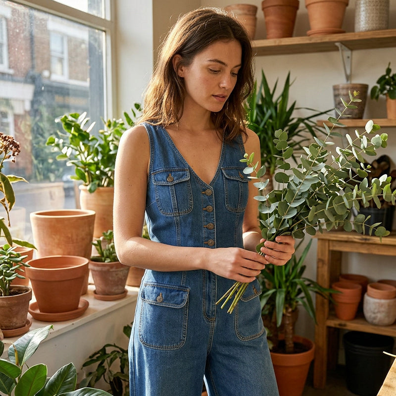 ⏳Zeitlich begrenztes Angebot⏰Damen-Jeans-Jumpsuit – Ärmellos, V-Ausschnitt, weites Bein 💫