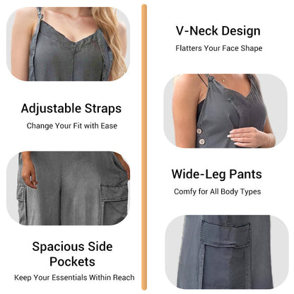 💕Was soll ich morgen anziehen?💃Damen Jumpsuit mit weitem Bein, locker geschnitten und mit Taschen✨ Komfort trifft mühelosen Stil