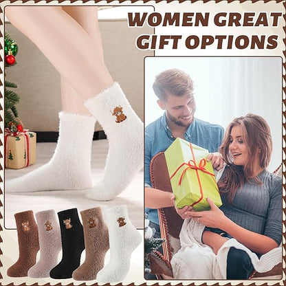 ⏳LETZTER TAG WARMER WINTER SALE 50 % RABATT!🔥🐮5 Paar flauschige Highland-Kuh bestickte Plüschsocken