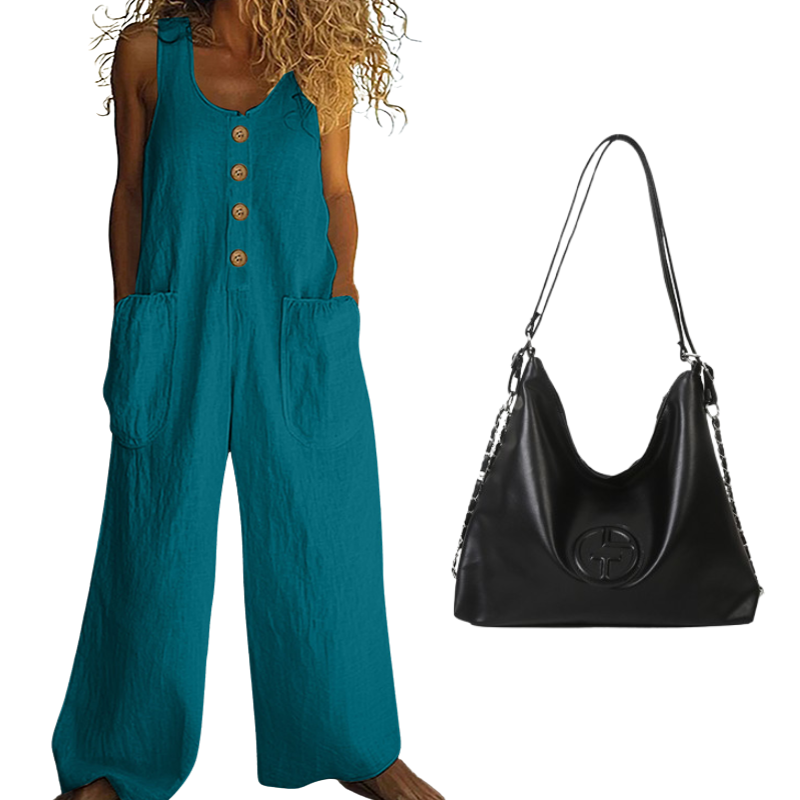 🌿Damen Ärmelloser Jumpsuit mit weitem Bein und Taschen – Schick, bequem & mühelos