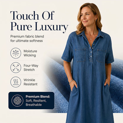 👗 60% OFF NOW! 👖 Casual Pocket Denim Midi Shirt Dress – Soft denim & relaxed fit – Functional pockets, perfect for everyday casual – comfortable and versatile ✨🌸