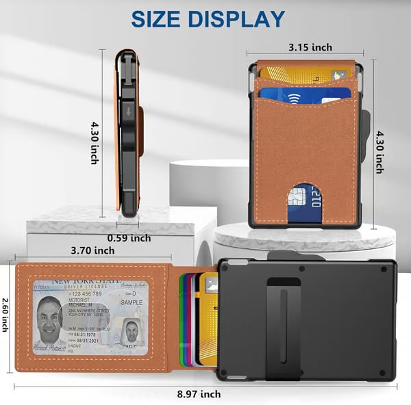 🔥Last Day 50% OFF-💼🔒Men's Simple Bifold Wallet- With Pop Up Aluminum Case Money Clip Slim Leather Slots Credit Card Holder RFID Blocking Bifold Minimalist Wallet(🎁Perfect Gift)