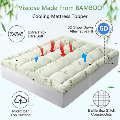 ⏰🔥LIMITED TIME 50% OFF! 💚 Premium Bamboo Viscose Twin Mattress Topper – Extra Thick 1200 GSM Quilted Pillow-Top for Ultimate Back Comfort 🛌🌸