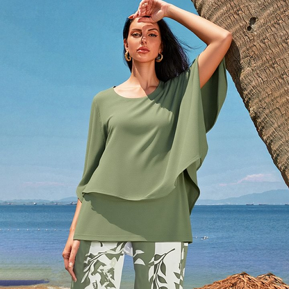 🔥Damen-Set aus bedruckter Hose und Rundhals-Top