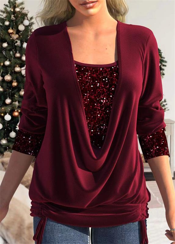 💖LAST DAY PROMOTION - 50%OFF💖 Sequin Loose Smocked Fake Two-Piece Top