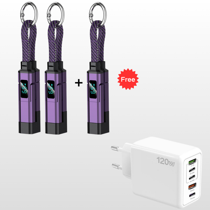 🔥HOT SALE 61% OFF🔥4-in-1 Digital Display Keychain Charging Cable