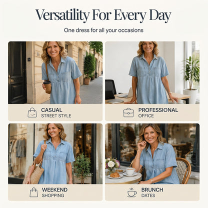 👗 60% OFF NOW! 👖 Casual Pocket Denim Midi Shirt Dress – Soft denim & relaxed fit – Functional pockets, perfect for everyday casual – comfortable and versatile ✨🌸