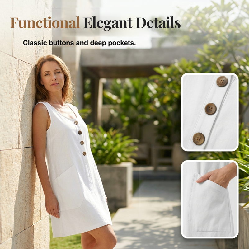🌸Women's Solid Color U-Neck Sleeveless Cotton Linen Dress - Lightweight, Breezy & Ridiculously Comfy 💛