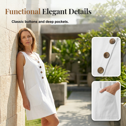 🌸Women's Solid Color U-Neck Sleeveless Cotton Linen Dress - Lightweight, Breezy & Ridiculously Comfy 💛