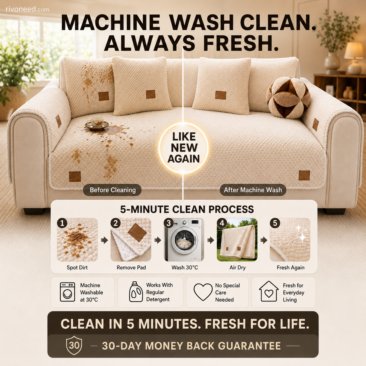 🐶Thickened Non-Slip Sofa Cover – Ultra-Soft, Washable, Scratch-Resistant & Pet-Friendly, 4 Colours 🛋️✨