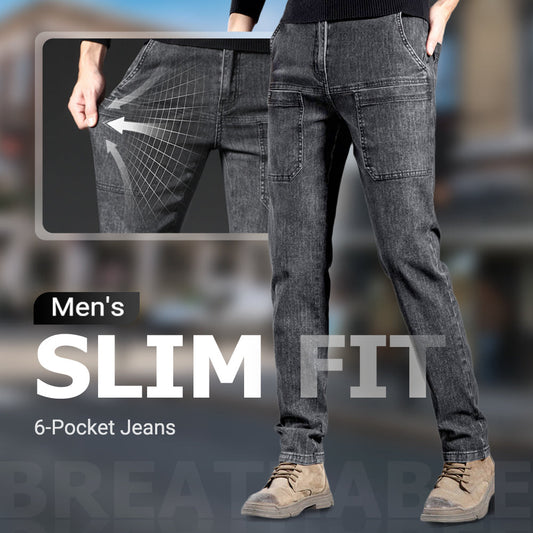 🔥 Men’s Slim Fit Jeans with 6 Functional Pockets – Style Meets Utility!