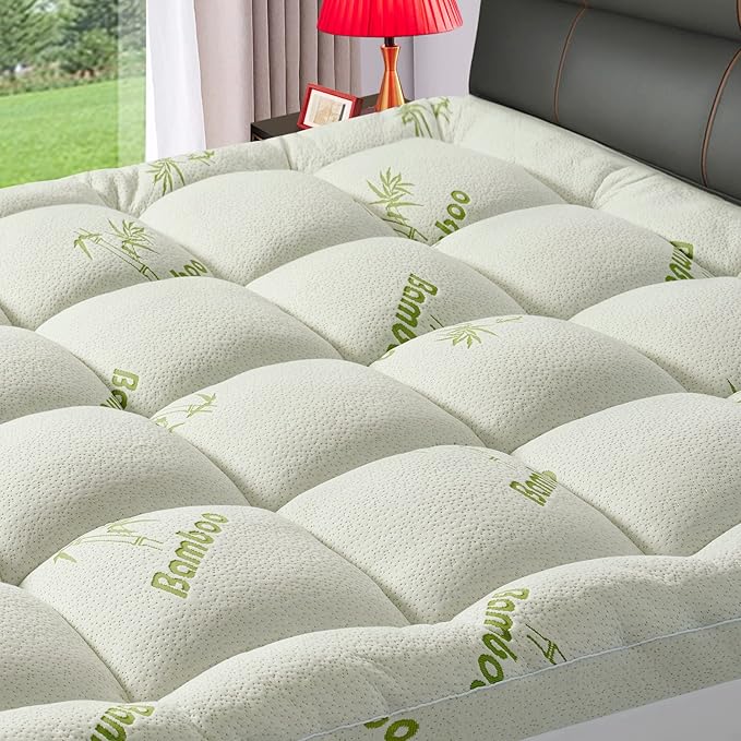 ⏰🔥LIMITED TIME 50% OFF! 💚 Premium Bamboo Viscose Twin Mattress Topper – Extra Thick 1200 GSM Quilted Pillow-Top for Ultimate Back Comfort 🛌🌸