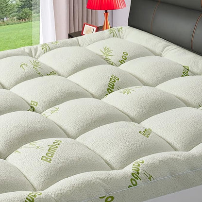 ⏰🔥LIMITED TIME 50% OFF! 💚 Premium Bamboo Viscose Twin Mattress Topper – Extra Thick 1200 GSM Quilted Pillow-Top for Ultimate Back Comfort 🛌🌸