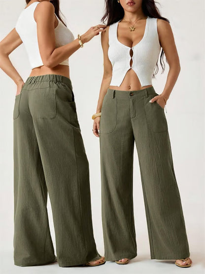 🔥LETZTER TAG 50% RABATT ☀️🛍️Damen Sommer Klassische Palazzo Hose aus Baumwoll-Leinen-Gemisch, leicht