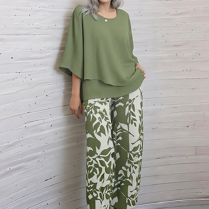 🔥Damen-Set aus bedruckter Hose und Rundhals-Top