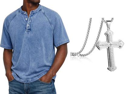 ✨Men's Casual Band Collar Short Sleeve Shirt - Comfortable, Breathable & Effortlessly Stylish