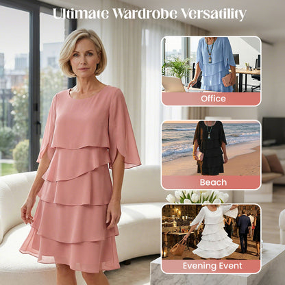 🌸Frühlingssale 50% RABATT🎁👗Elegantes Damenkleid mit gestuften Rüschenärmeln – Müheloser Stil für jeden Anlass💃