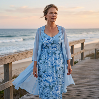 🌸👗Elegantes zweiteiliges Blumenkleid-Set für Damen – Perfekter Sommer-Urlaubslook✨