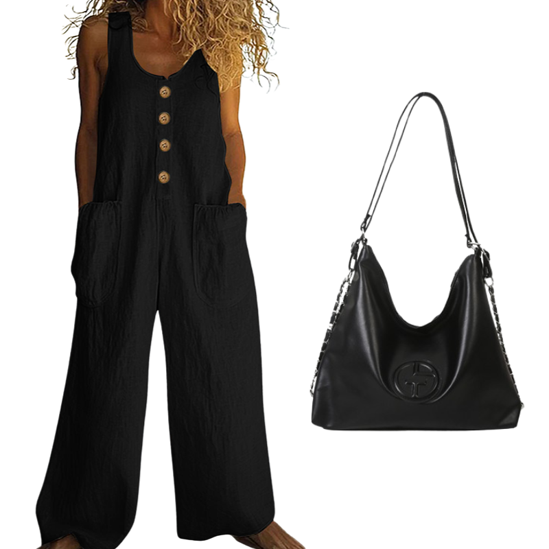 🌿Damen Ärmelloser Jumpsuit mit weitem Bein und Taschen – Schick, bequem & mühelos