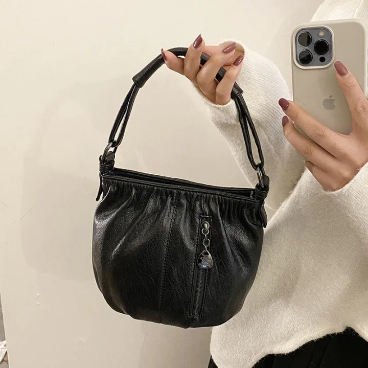 🔥🎁New arrival 50% OFF💥🔥Casual Pleated Bucket Soft Leather Handbag Shoulder Bag