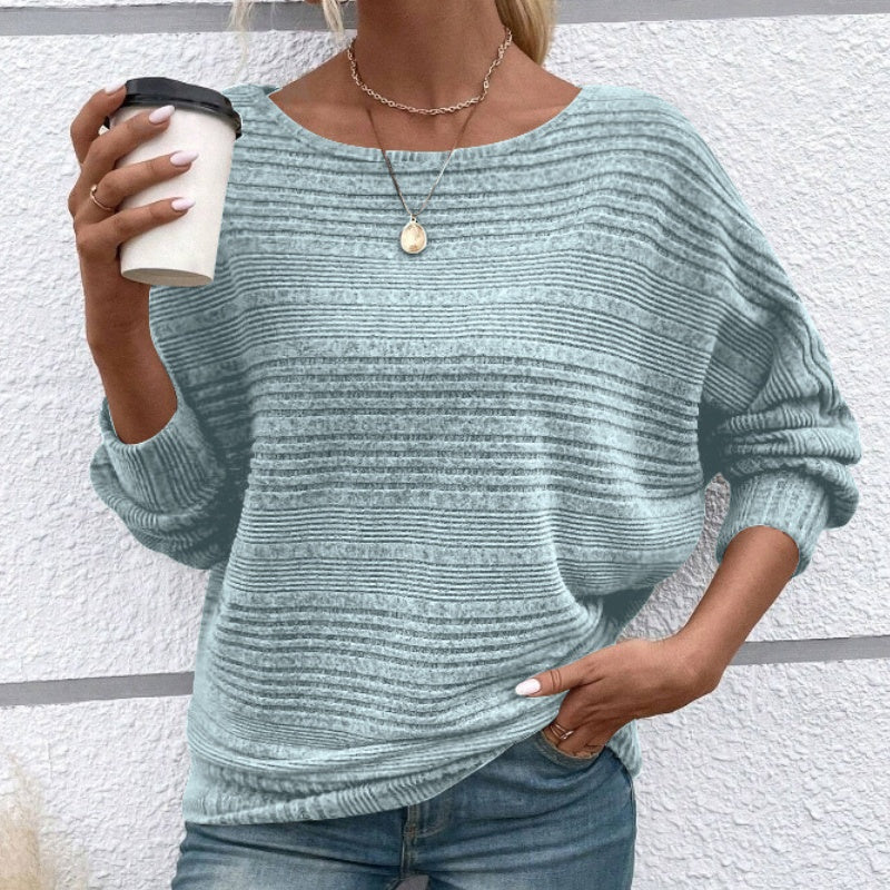 🌹Herbst-Sale - 49% Rabatt🌹Uni Langarm-Oberteil mit Rundhalsausschnitt und Streifenmuster