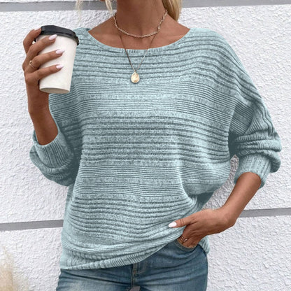 🌹Herbst-Sale - 49% Rabatt🌹Uni Langarm-Oberteil mit Rundhalsausschnitt und Streifenmuster