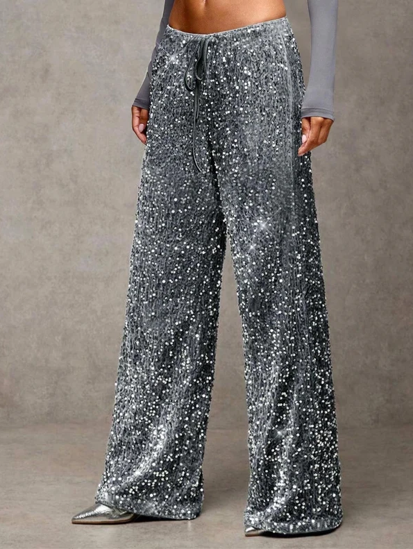 💖LAST DAY SALE 66% OFF🥰Women's Sequin Sparkle Wide Leg Pants with Elastic Waistband