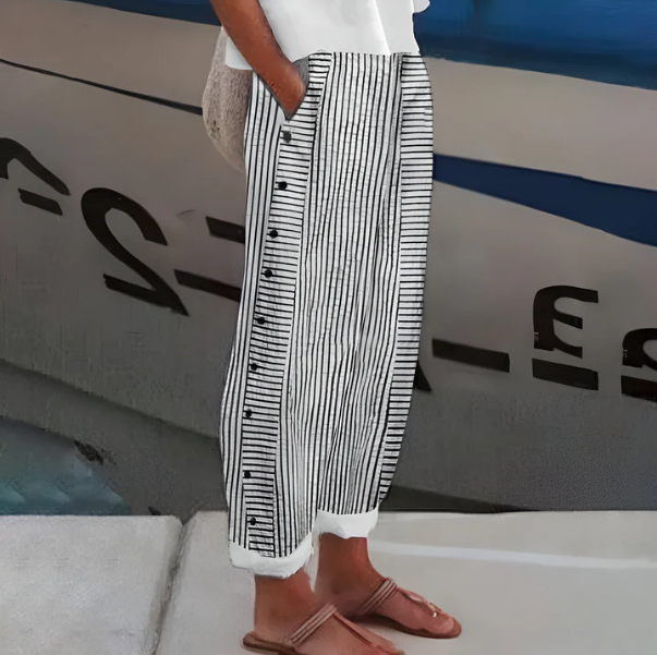 ☀️Frühlings-Sale 50% Rabatt!!🌿🌸Bequeme blau gestreifte Hosen mit Seitentaschen