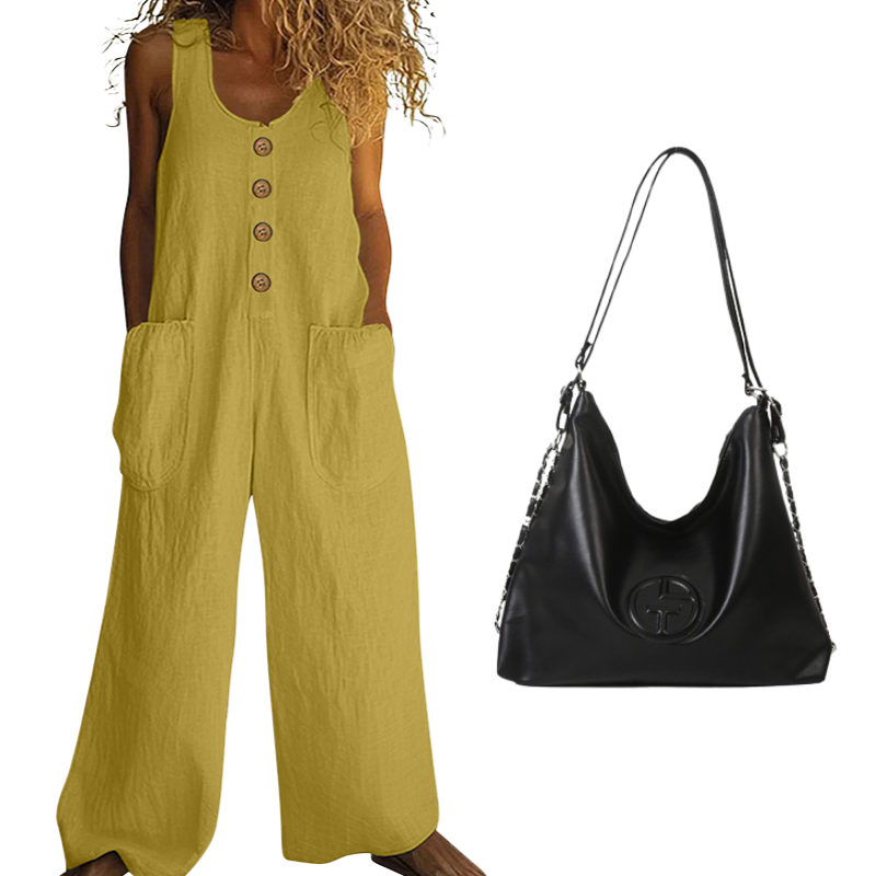 🌿Damen Ärmelloser Jumpsuit mit weitem Bein und Taschen – Schick, bequem & mühelos
