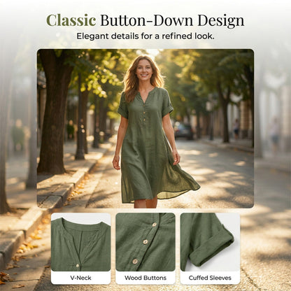 🏖️50% RABATT!👗Damen V-Ausschnitt Tunikakleid – lockere Passform, Taschen & atmungsaktiv