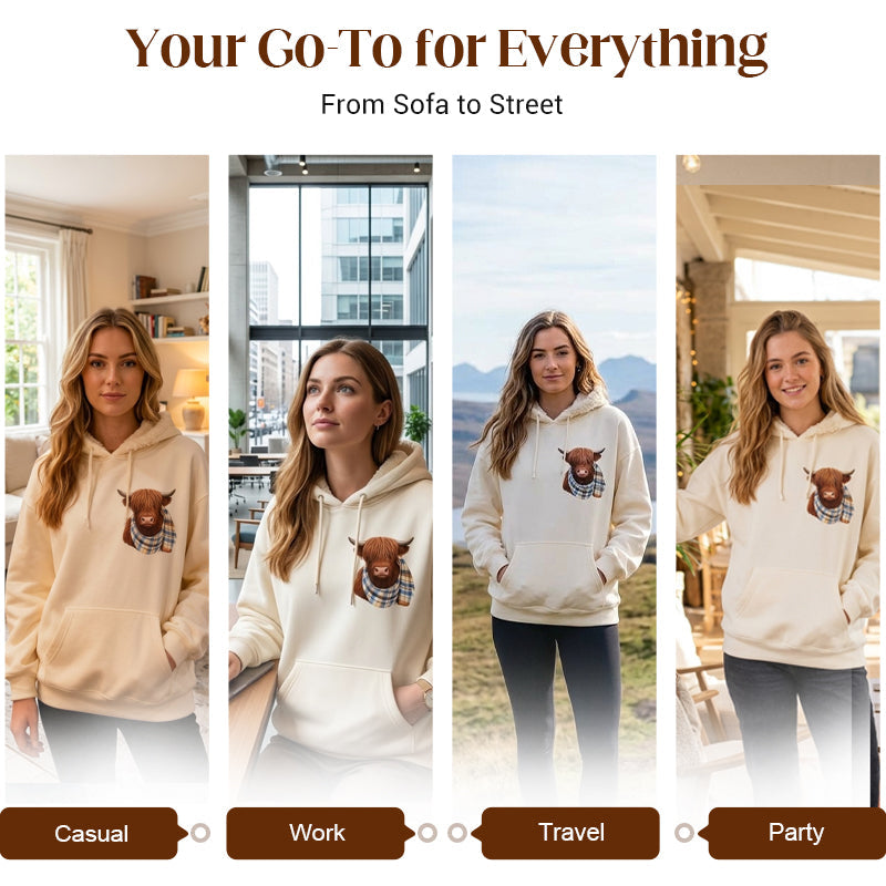 🐮 50% OFF!!🎁Cute Highland Cow Cozy Fleece-Lined Hooded Sweatshirt