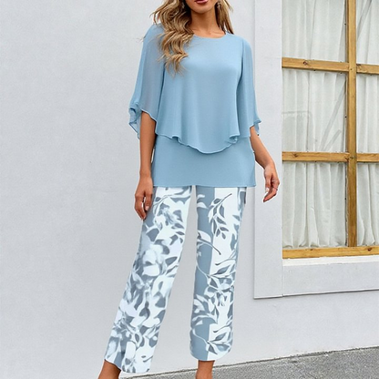 🔥Damen-Set aus bedruckter Hose und Rundhals-Top