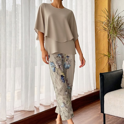 🔥Damen-Set aus bedruckter Hose und Rundhals-Top