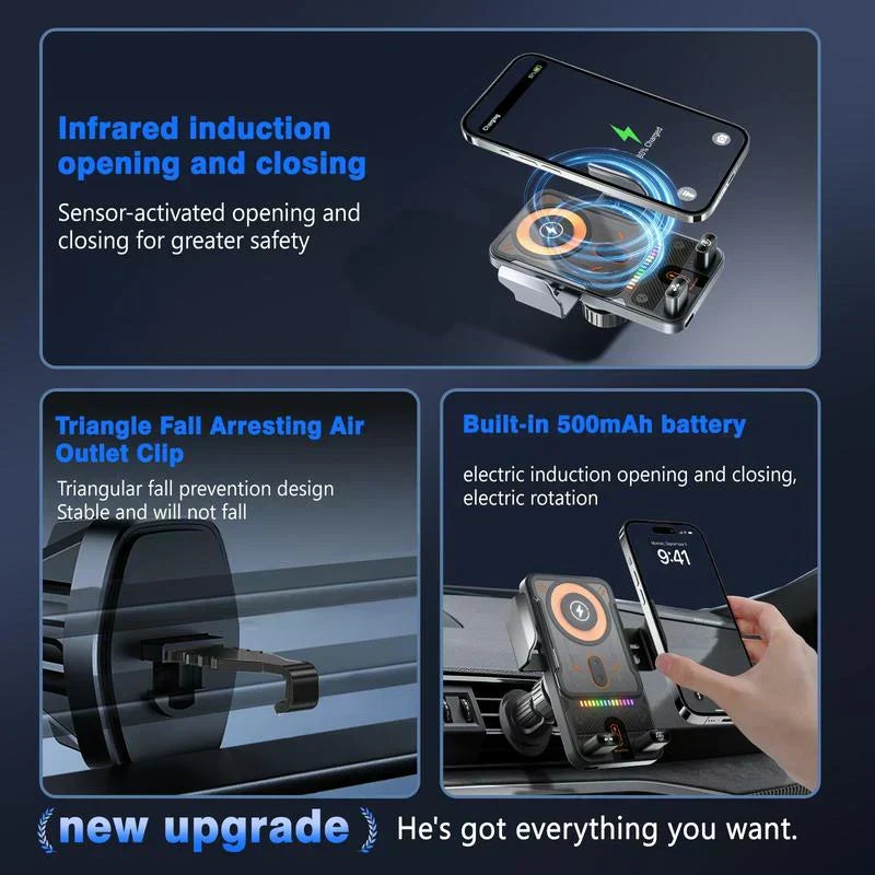 🔥HOT SALE 53% OFF🎁⚡Over 50K Sold! 📱Smart 2-in-1 Car Rotating Mobile Phone Holder & Wireless Charger⚡
