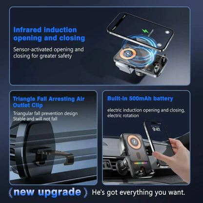 🔥HOT SALE 53% OFF🎁⚡Over 50K Sold! 📱Smart 2-in-1 Car Rotating Mobile Phone Holder & Wireless Charger⚡