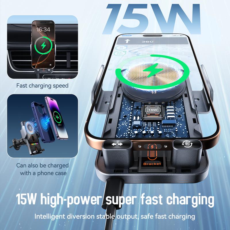 🔥HOT SALE 53% OFF🎁⚡Over 50K Sold! 📱Smart 2-in-1 Car Rotating Mobile Phone Holder & Wireless Charger⚡