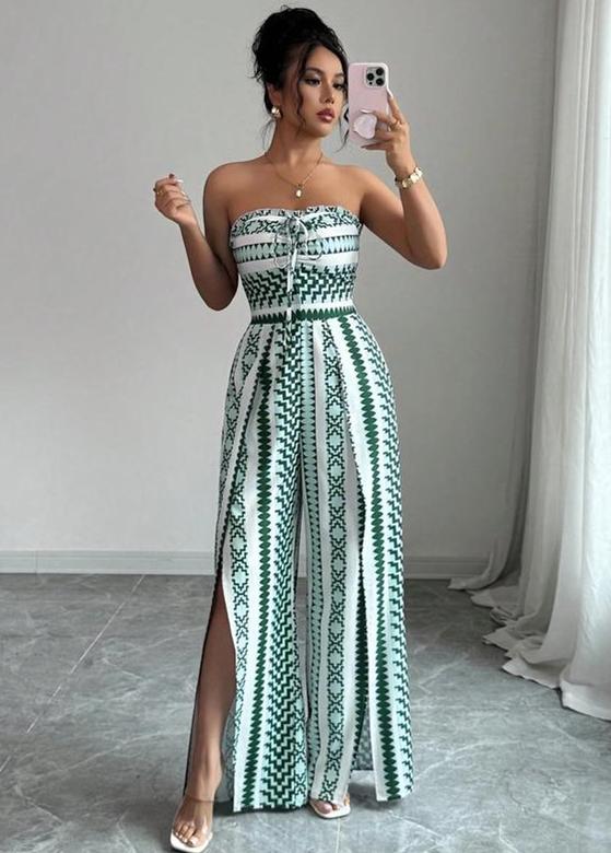👗 JETZT 50% RABATT!💥Geometrischer Jumpsuit mit Neckholder & Seitenschlitz – Einzigartiger Print & Elastischer Rücken – Vielseitig, perfekt für Sommerpartys oder als Resort Wear ✨