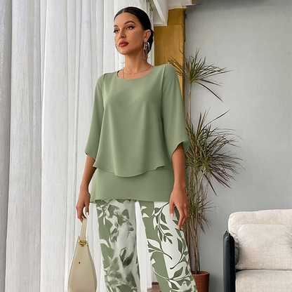 🔥Damen-Set aus bedruckter Hose und Rundhals-Top