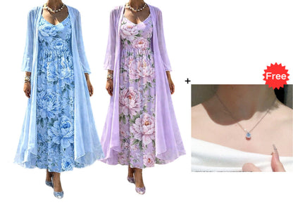 🌸👗Elegantes zweiteiliges Blumenkleid-Set für Damen – Perfekter Sommer-Urlaubslook✨