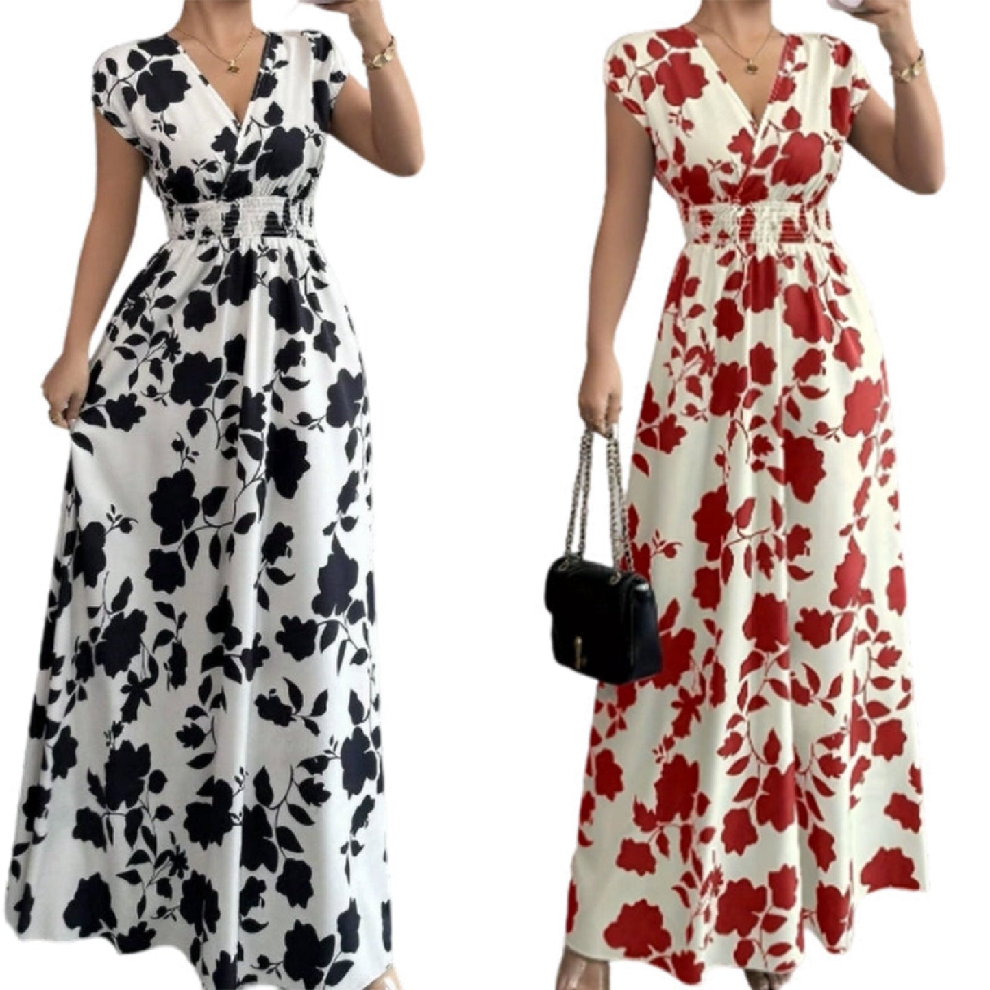 ✨Limited-time 50% Off ✨ Floral V-Neck Smocked Waist Maxi Dress🌸 Effortless Elegance 🌼