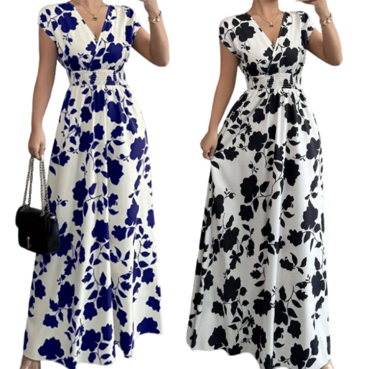 ✨Limited-time 50% Off ✨ Floral V-Neck Smocked Waist Maxi Dress🌸 Effortless Elegance 🌼
