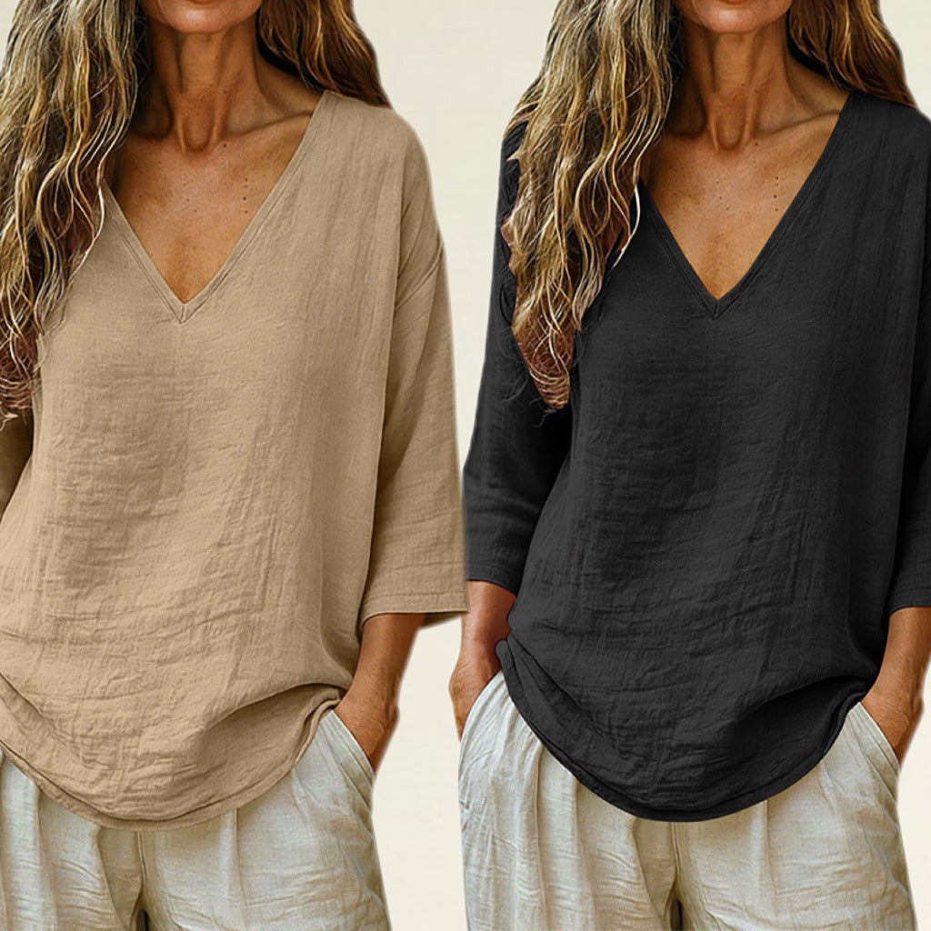 🌸Women's Casual V-Neck Three Quarter Sleeve Blouse✨ Effortlessly stylish