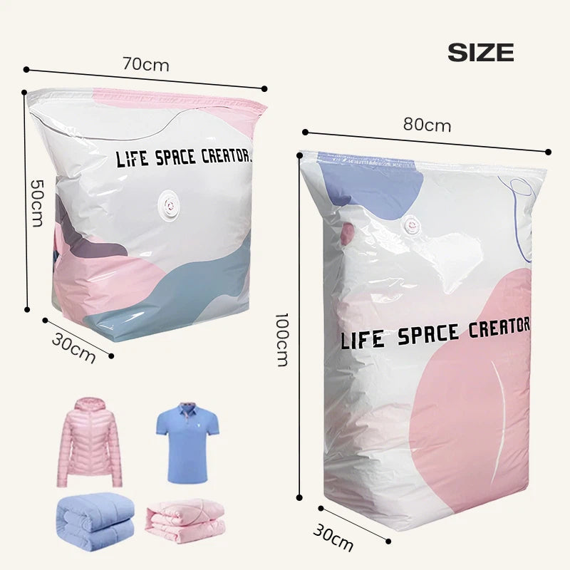 🥳2026 HOT SALE🥳💞50K+ SOLD!🧳💨 50% OFF! No‑Pump Vacuum Storage Bags – Press & seal, no pump needed. Saves 80% space, keeps clothes dry & dust‑free. Perfect for bulky bedding & off‑season gear. 🛏️🗄️