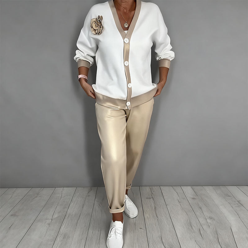 🔥Limited-time offer-Women’s Casual V-Neck Top & High Waist Pants 2-Piece Set🚛Free Shipping